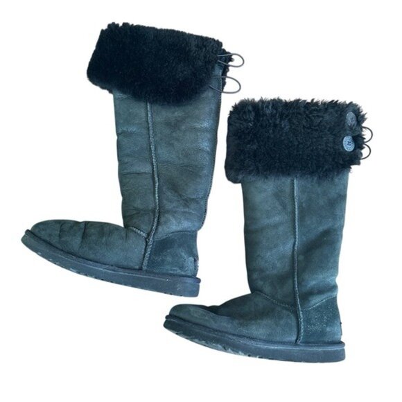 UGG Bailey Button Over The Knee Sheepskin Boots Black Women’s Size 6 Rare Style - Picture 16 of 16